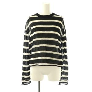 24SS Border Sheer Knit ニット カットソー 長袖 ボーダー ウール 黒 オフホワイト