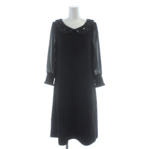 ニットワンピース 40 黒 ブラック 長袖 丸襟 ビーズ装飾 /AB OS