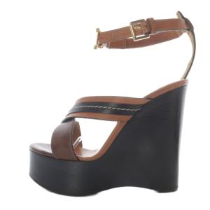 Chloe ウェッジソール サンダル ストラップ レザー 35 黒 ブラック 茶 ブラウン /SR