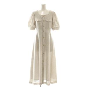 フロント釦スクエアネックワンピース パフスリーブ ロング PXS ベージュ チャコール /CX OS