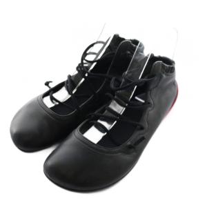 フラットシューズ レースアップ 36 黒 ブラック ピンク /AQ OS