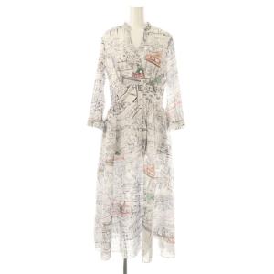 24SS ヨーロピアンシティスケープワンピース 長袖 ロング 総柄 36 白 マルチカラー 031-4140455