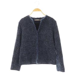 24SS OPHELIA TWEED GLORIANA TR ツイードジャケット ノーカラー 040 ネイビー