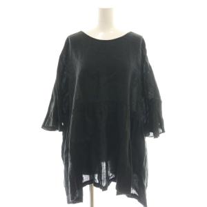 24SS 60リネンギャザープルオーバー ブラウス ブラック /DF OS