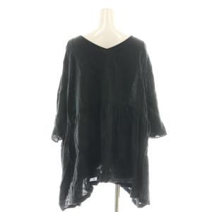 JOURNAL STANDARD LUXE 24SS 60リネンギャザープルオーバー ブラウス ブラック /DF OS