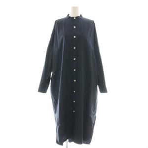 ノーカラーAラインシャツワンピース ロング S ネイビー /DF OS