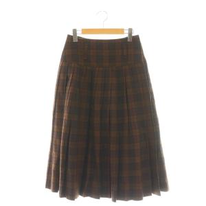 CHECK WOOL LINEN プリーツスカート ラップスカート フレア チェック 1 ブラウン /CX