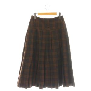 MARGARET HOWELL CHECK WOOL LINEN プリーツスカート ラップスカート フレア チェック 1 ブラウン /CX