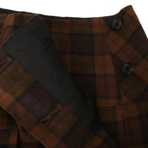 MARGARET HOWELL CHECK WOOL LINEN プリーツスカート ラップスカート フレア チェック 1 ブラウン /CX