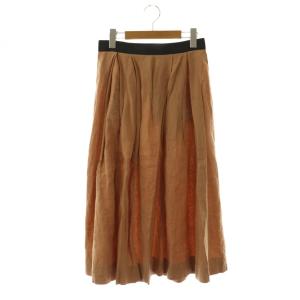 LIGHT LINEN タック スカート ロング フレア リネン 1 オレンジベージュ /NR OS