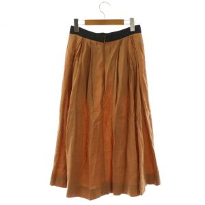 MARGARET HOWELL LIGHT LINEN タック スカート ロング フレア リネン 1 オレンジベージュ /NR OS