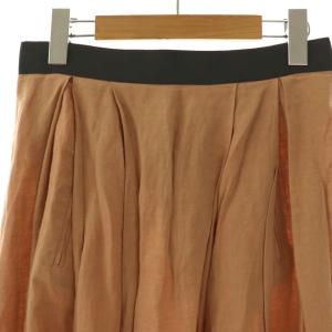 MARGARET HOWELL LIGHT LINEN タック スカート ロング フレア リネン 1 オレンジベージュ /NR OS