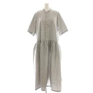 ショートスリーブ ストライプシャツワンピース ロング 36 グレー 4280 /DF OS