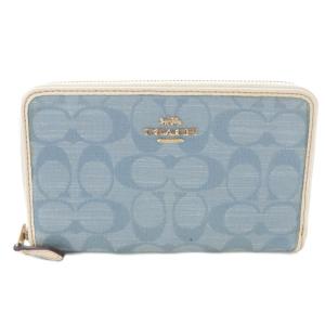 デニム ラウンドファスナー 財布 ロゴ 水色 ライトブルー CA733 /SR