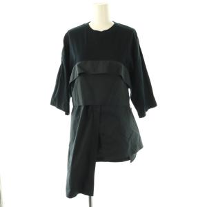 ソフト天竺シャツ & カットソー ドッキングブラウス 五分袖 コットン 38 黒 濃紺 /NR OS