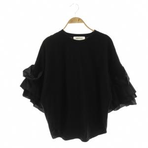 スーピマ天竺 フリルスリーブTシャツ 五分袖 カットソー コットン 38 黒 /NR OS