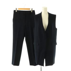 ダブルクロスベストパンツセットアップ ジレ ロング テーパード ネイビー /HK OS