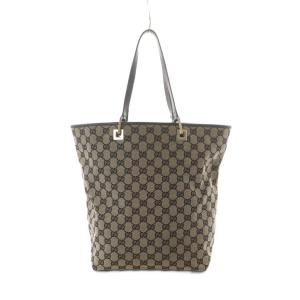 GUCCI トートバッグ GGキャンバス ベージュ 黒 ブラック モノグラム柄 総柄 ゴールド金具 002 1098