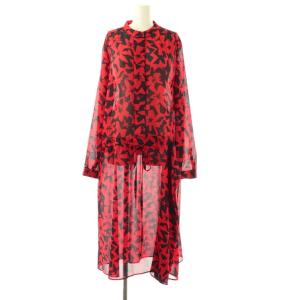 ネイビー NAVY 総柄ワンピース ロング 長袖 42 レッド /HK OS