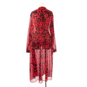 JIL SANDER ネイビー NAVY 総柄ワンピース ロング 長袖 42 レッド /HK OS