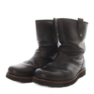 UGG australia ストーンマン STONEMAN ムートンブーツ ミドル レザー US8 ブラック 3247 /YO27