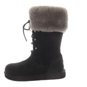 モンクレア MONTCLAIR ムートンブーツ ミドル レースアップ スエード US8 ブラック 1892