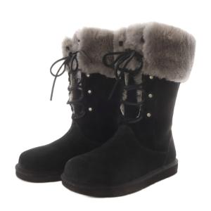UGG australia モンクレア MONTCLAIR ムートンブーツ ミドル レースアップ スエード US8 ブラック 1892
