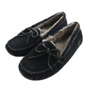 UGG australia スエードボア モカシンシューズ リボン 24.0cm 黒 ブラック 1107940 /AQ OS