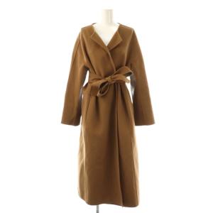 ウールノーカラーロングコート 38 ブラウン