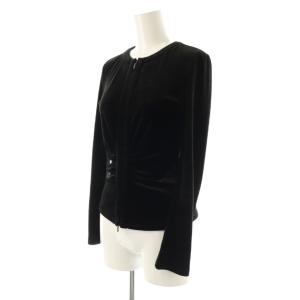 VELOUR NOIR by FOXEY NEW YORK 23377 ストレッチベロアカーディガン ジップアップ 38 ブラック /HK OS SH