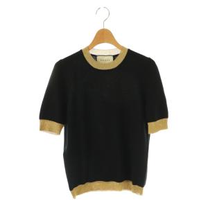 グリッタートリムカシミヤハーフスリーブニット カットソー M ブラック ゴールドカラー 501403