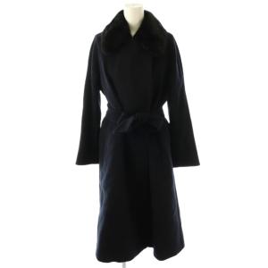 スタジオ ミンクファー付き ピュアウール コート 34 ネイビー