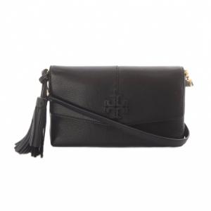 マックグロー ショルダーバッグ レザー 本革 黒 ブラック フラップ タッセル /RI OS