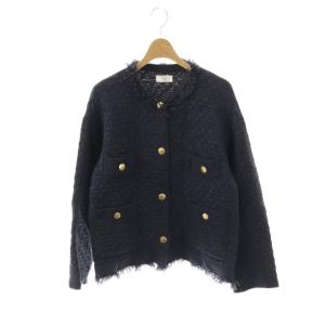 23SS ツイードニットジャケット ノーカラー チャコールグレー /ES OS