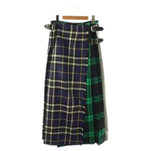 パッチワーク ロングスカート ラップ I42 ネイビー グリーン /HK OS