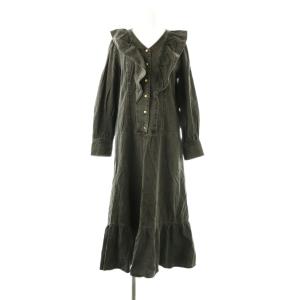 ラッフルデニムワンピース ロング 長袖 38 グレー /HK OS