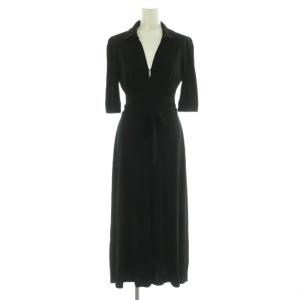 ベルテッドショートスリーブワンピース スキッパー シルク混 ウエストリボン付き P 黒 /MI OS SH