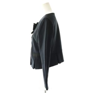 LANVIN en Bleu リボン ペプラムジャケット ノーカラー 36 ネイビー /HK OS