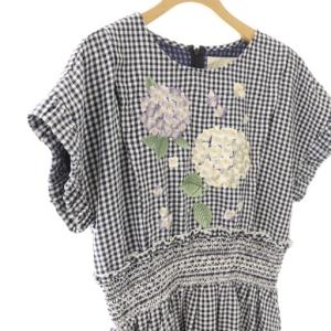 Chesty アジサイ刺繍 ギンガムチェック ワンピース 0 ネイビー ホワイト /ES OS
