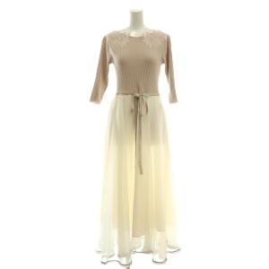 24SS エンブロイダリードッキングワンピース 七分袖 ロング 2 ピンク アイボリー /NR OS