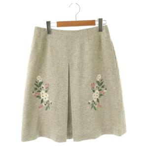 ウール フラワー刺繍 スカート 膝丈 フレア 36 グレー /NR OS