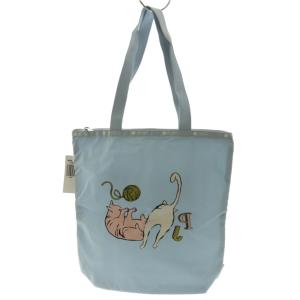 猫柄 トートバッグ ナイロン 水色 ライトブルー /AQ OS