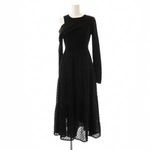 24AW ワンショルジャガードドッキングドレス ワンピース ロング 0 ブラック /DF OS SH