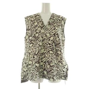 23SS バニラプランツプリント Vネックプルオーバー ノースリーブ 36 ブラウン /MY OS