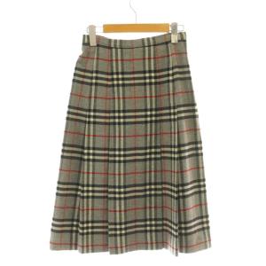 プリーツスカート ウール チェック M グレー