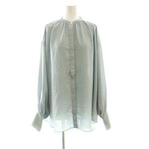 ジョーゼットシャツブラウス ブラウス 水色 ライトブルー バンドカラー ボリュームスリーブ 長袖 /AG
