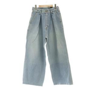 ワイドデニムパンツ ジーンズ 38 水色 ライトブルー プリーツ入り フルレングス /AG OS