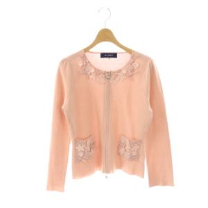 フラワー刺繍ニットカーディガン ジップアップ 40 ピンク /CX OS