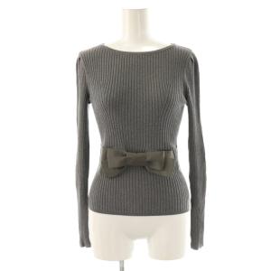 リボンクルーネックニット セーター プルオーバー リブ 38 グレー /CX OS