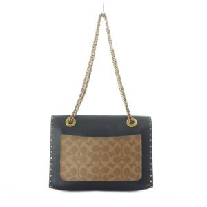 COACH ハンドバッグ ショルダー レザー チェーン レザー パイソン 黒 ブラック 茶色 ブラウン 29416